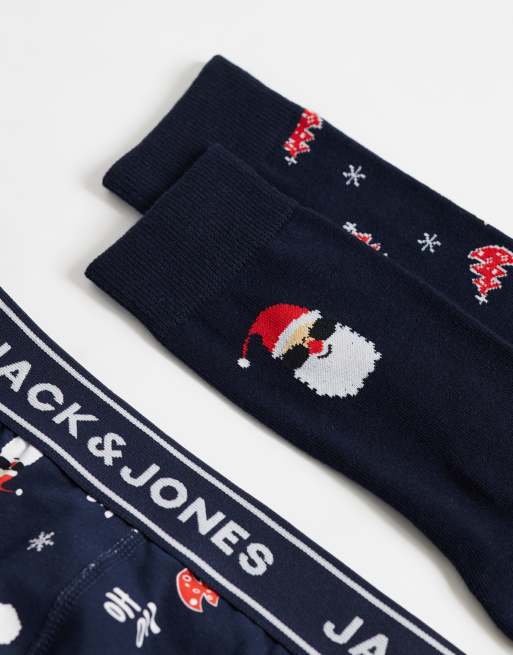 Jack & Jones coffret cadeau Christmas caleçon et chaussettes bleu marine, 2 de 3