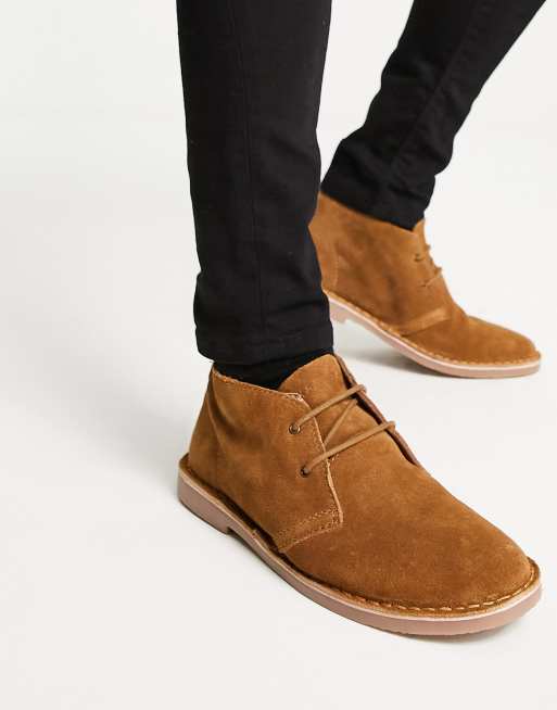 Jack & Jones – Cognacsfärgade ökenkängor i mocka 