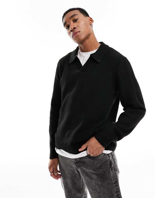 Jack & Jones collared sweater in black | ASOS