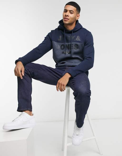 Jack & Jones color block hoodie in navy | ASOS