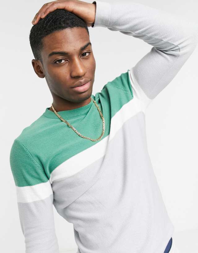 Jack & Jones color block sweater in forest night