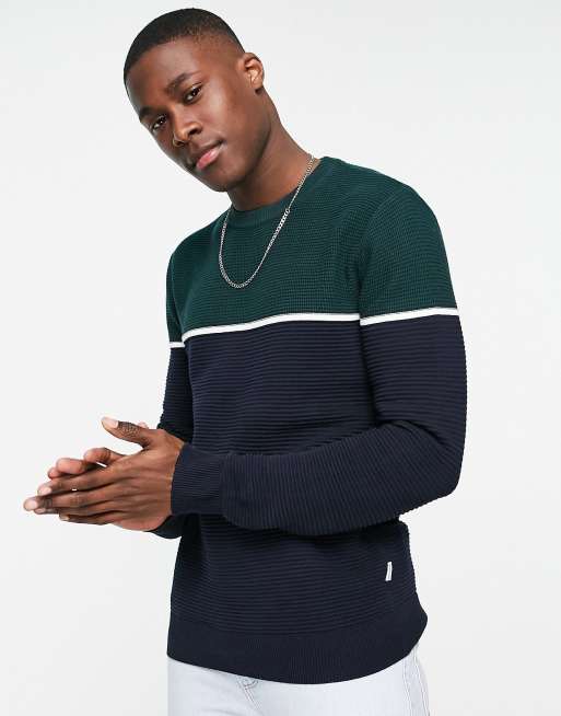 Jack Jones color block sweater in green and navy