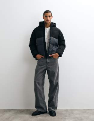 Jack & Jones Colourblock Puffer Jacket In Black