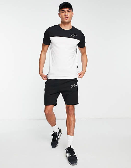 Jack & Jones colour block t-shirt & short set in white black | ASOS