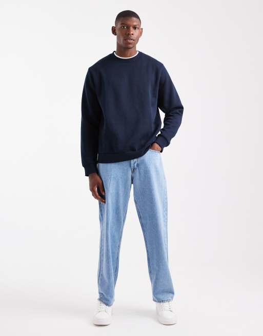 Jack & Jones - Confezione da 2 felpe girocollo oversize grigio mélange e blu navy, 2 di 5