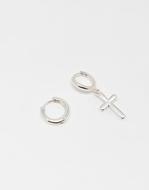 Jack & Jones - Confezione da 2 orecchini a cerchio placcati argento con croce - view 1