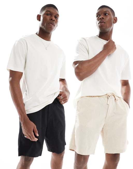 Jack & Jones - Confezione da 2 paia di pantaloncini in misto lino neri e crema
