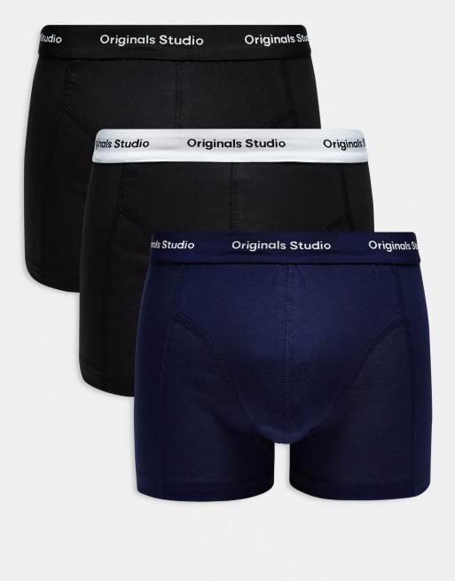 Jack & Jones - Confezione da 3 boxer aderenti blu navy e neri con logo