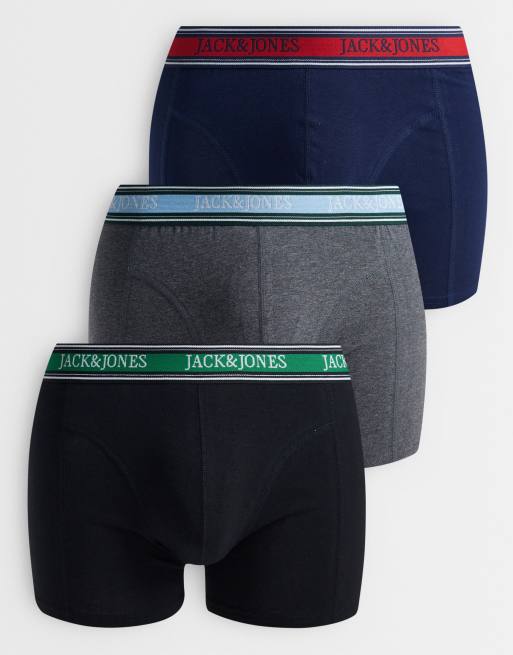 Jack & Jones - Confezione da 3 boxer multicolore con fascia in vita a contrasto