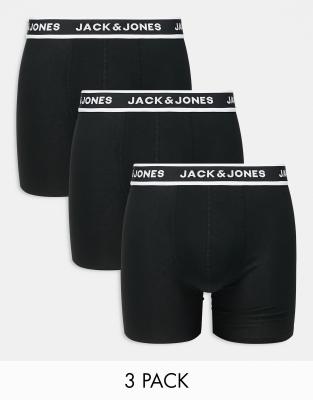 Jack & Jones - Confezione da 3 boxer taglio lungo aderenti neri