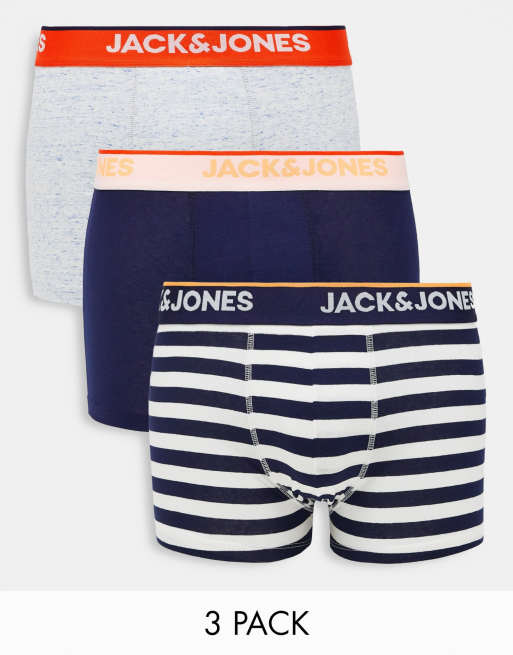 Jack & Jones - Confezione da 3 paia di boxer aderenti a righe con elastico fluo a contrasto in vita
