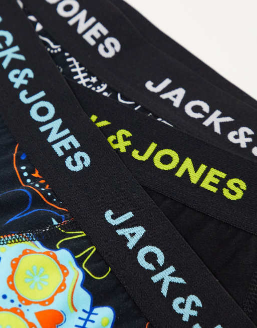Jack & Jones - Confezione da 3 paia di boxer aderenti con stampa di teschi multicolore , 4 di 4