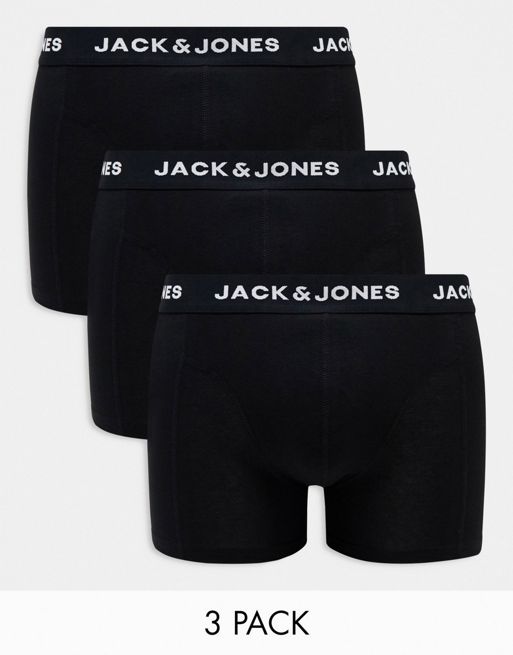 Jack & Jones - Confezione da 3 paia di boxer aderenti neri con fascia in vita con logo