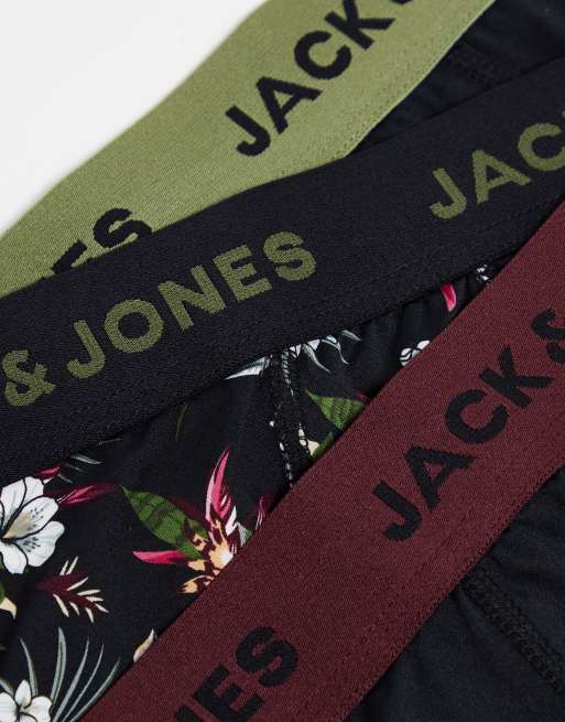 Jack & Jones - Confezione da 3 paia di boxer aderenti neri e neri a fiori, 2 di 4