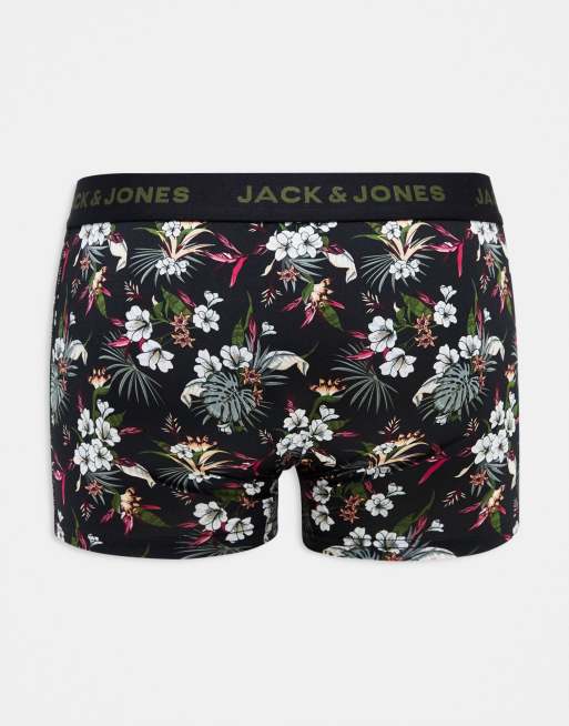 Jack & Jones - Confezione da 3 paia di boxer aderenti neri e neri a fiori, 3 di 4