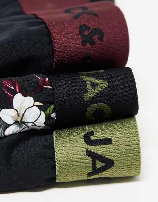Jack & Jones - Confezione da 3 paia di boxer aderenti neri e neri a fiori, 4 di 4