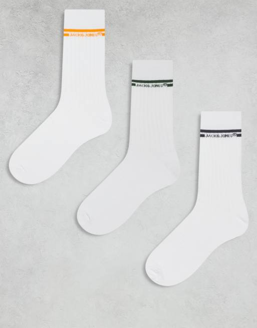 Jack & Jones - Confezione da 3 paia di calzini sportivi bianchi con righe a contrasto