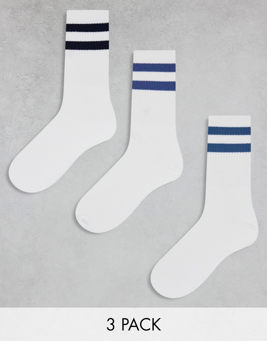 jack & jones - confezione da 3 paia di calzini sportivi con righe blu navy