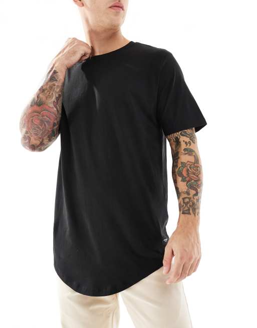 Jack & Jones - Confezione da 3 T-shirt lunghe colore bianco e nero con fondo arrotondato 
