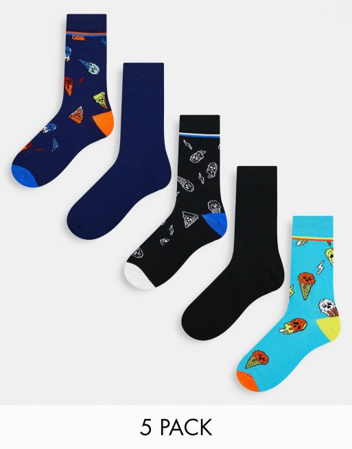 Jack & Jones - Confezione da 5 paia di calzini con stampa di gelati stile cartone animato
