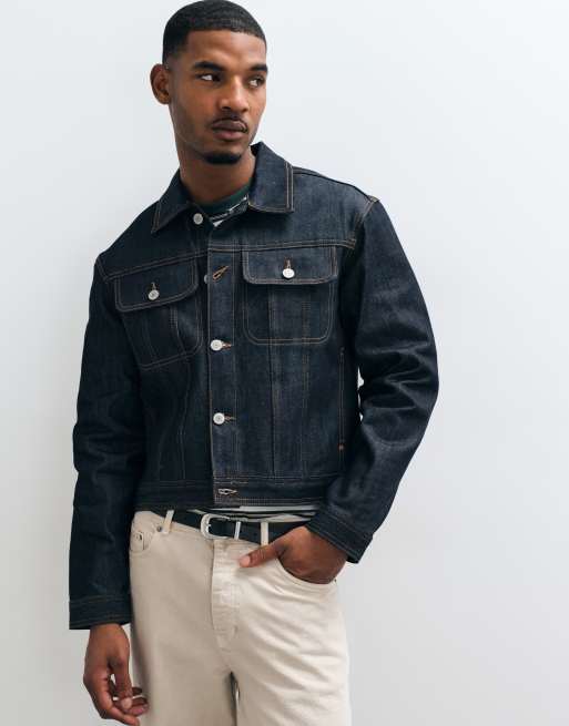 Jack & Jones contrast stitch denim jacket in dark blue, 4 of 5