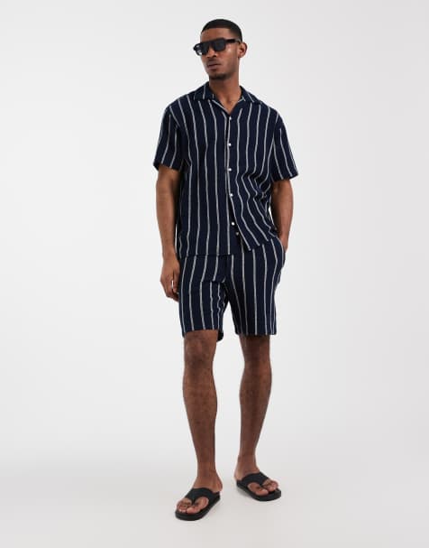 Jack & Jones - Coordinato blu navy testurizzato a righe con camicia - view 1