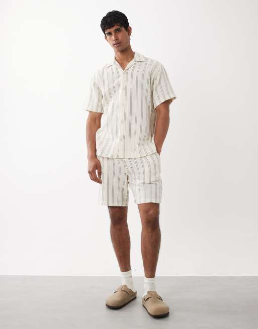 Jack & Jones - Coordinato color crema testurizzato a righe con camicia