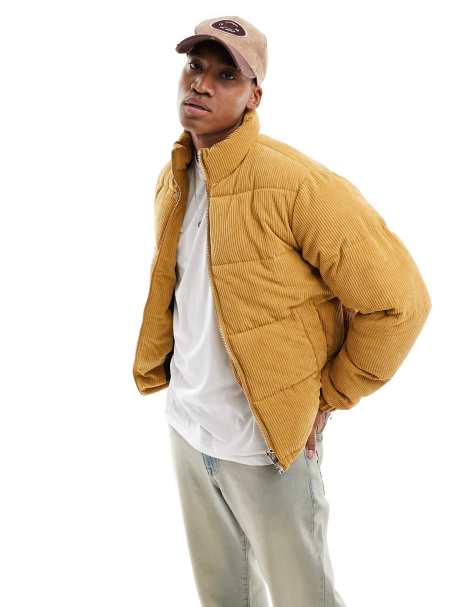Jack & Jones cord puffer in tan - view 1