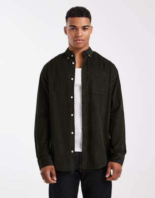 Jack & Jones cord shirt with pocket in dark green