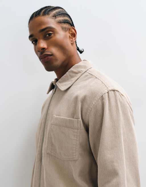 Jack & Jones cord zip overshirt in beige, 2 of 5
