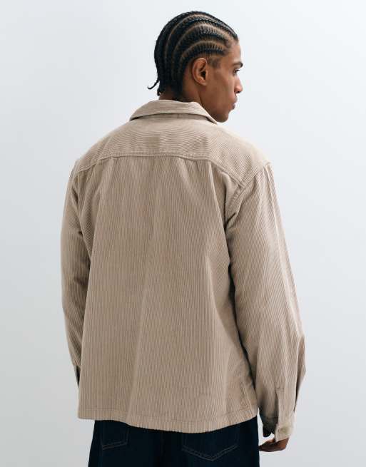 Jack & Jones cord zip overshirt in beige, 4 of 5