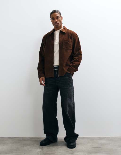 Jack & Jones cord zip overshirt in brown, 3 of 5