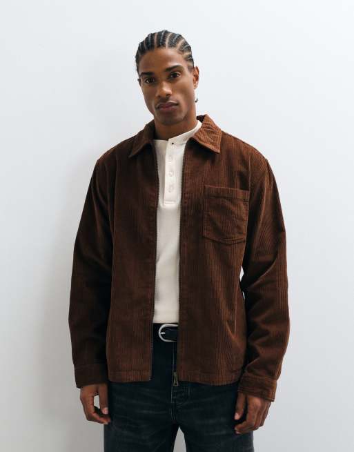 Jack & Jones cord zip overshirt in brown, 5 of 5