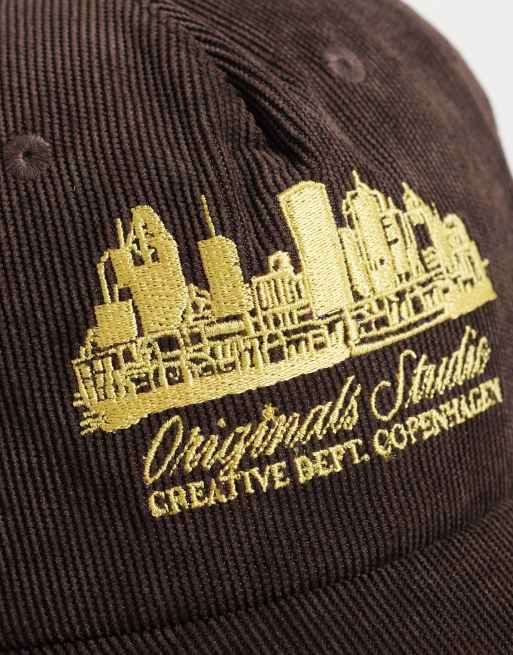 Jack & Jones corduroy cap with Copenhagen graphic in brown, 2 of 3