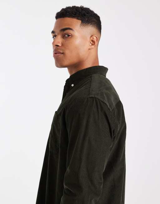 Jack & Jones - Corduroy overhemd met zak in donkergroen, 4 van 5