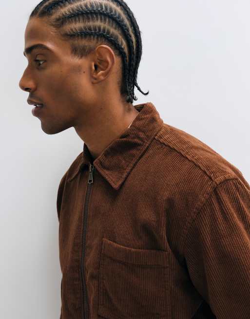 Jack & Jones corduroy overshirt met rits in bruin, 2 van 5