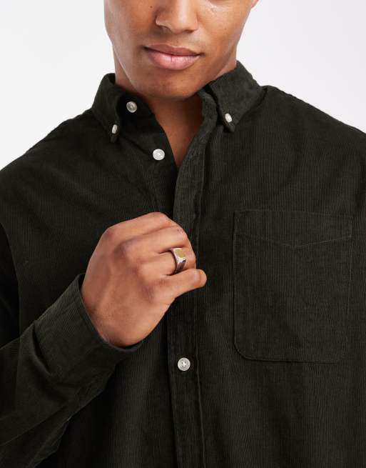 Jack & Jones corduroy shirt with pocket in dark green, 5 of 5