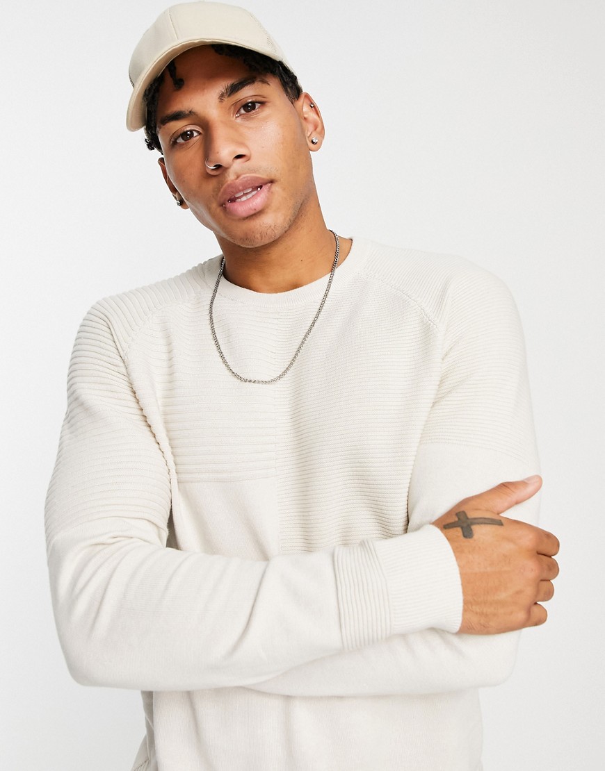 Jack & Jones Core blocked textured sweater in beige-Neutral