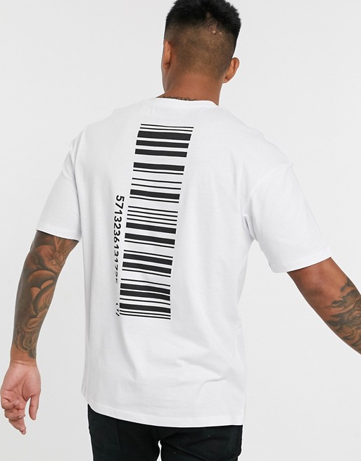 Jack & Jones Core boxy t-shirt with barcode back print in white