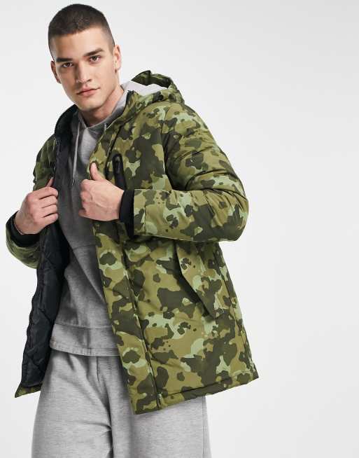 Jack Jones Core camo parka jacket with hood in green ASOS