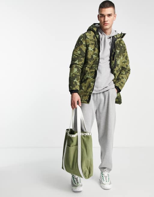 Jack Jones Core camo parka jacket with hood in green ASOS