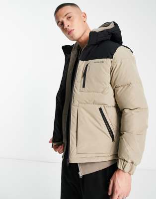 Jack & Jones Core color block hooded puffer jacket in beige & black | ASOS