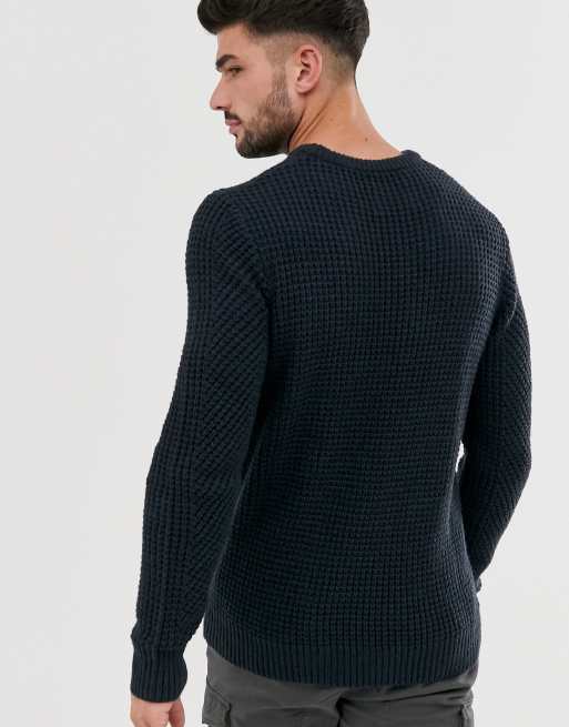 Jack & Jones Core crew neck textured jumper in black