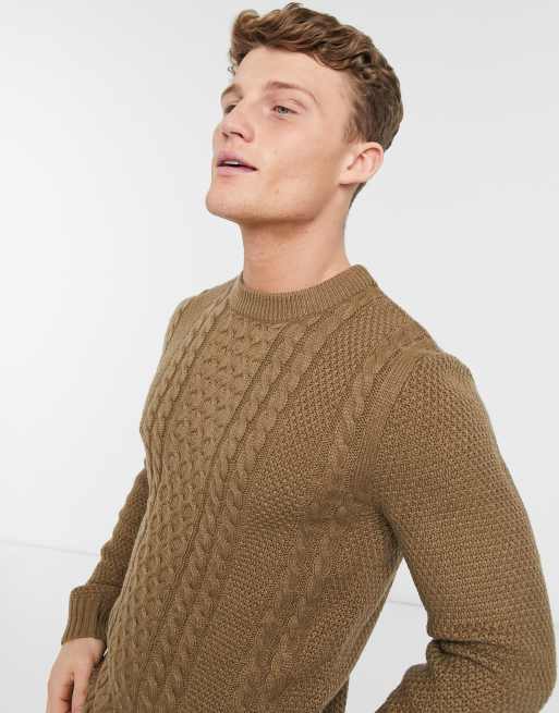 Jack & Jones Core crew neck textured jumper in sepia