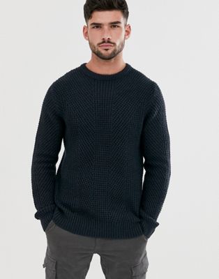 Jack & Jones Core crew neck textured sweater in black | ASOS