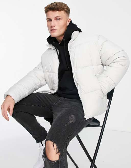 Jack & Jones Core cropped puffer in gray