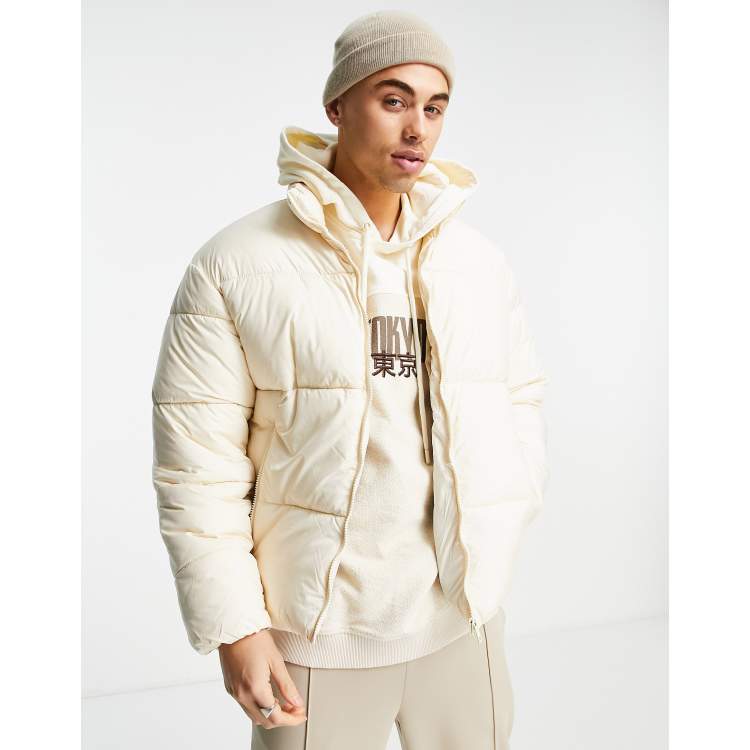 Jack & Jones Core cropped puffer jacket in off white