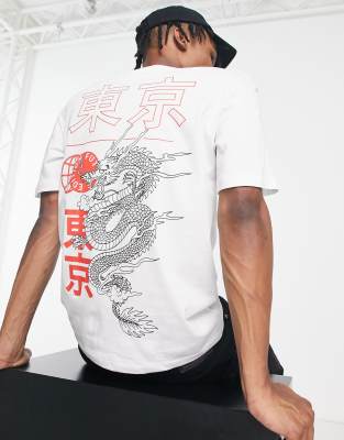 Jack & Jones Core dragon print oversized t-shirt in white