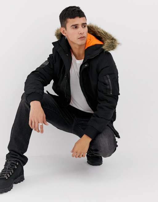 Bershka Faux Fur Hooded Bomber Jacket In Khaki ASOS, 60% OFF