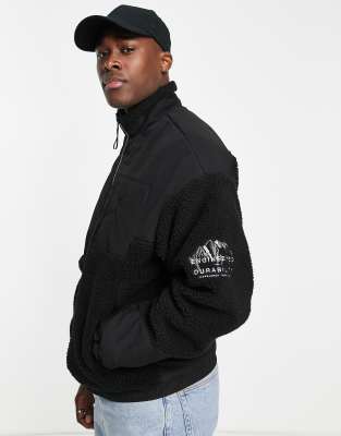 Jack & Jones Core fleece jacket with mountain embroidery in black